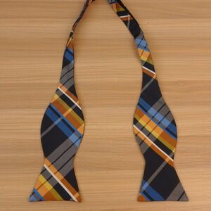 HISDERN Bow Tie Mens Navy Tartan Plaid Silk Preppy Fall Self Tie Wedding Formal